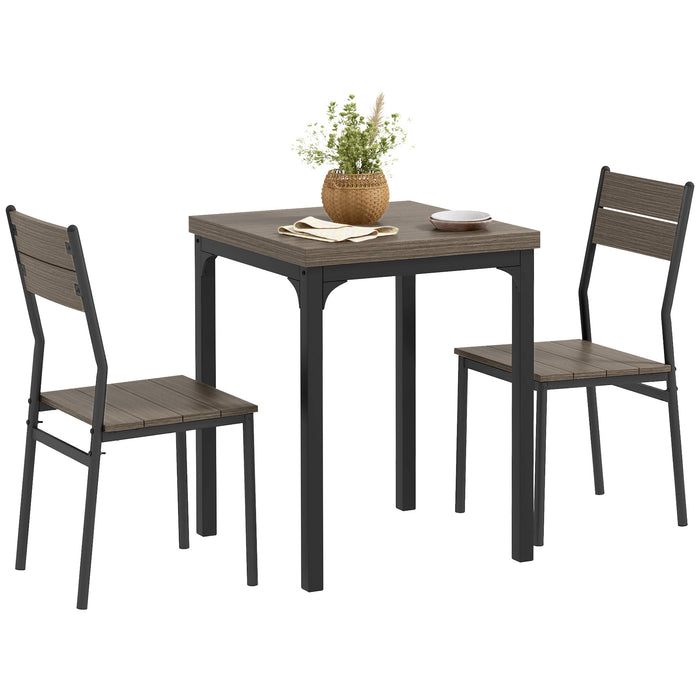 3 Pcs Compact Dining Table 2 Chairs Set Grey Wood Grain