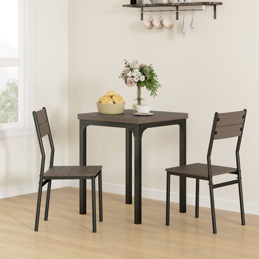 3 Pcs Compact Dining Table 2 Chairs Set Grey Wood Grain