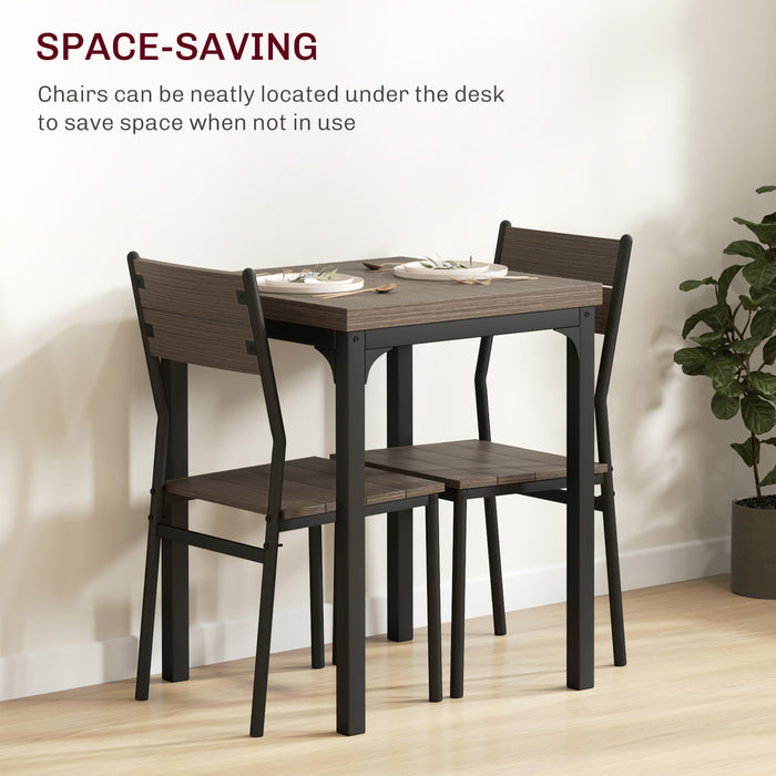 3 Pcs Compact Dining Table 2 Chairs Set Grey Wood Grain