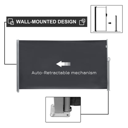 Retractable Sun Side Awning Screen Fence Patio Garden Wall Balcony Screening Panel Outdoor Blind Privacy Divider (3x1.8M, Grey)