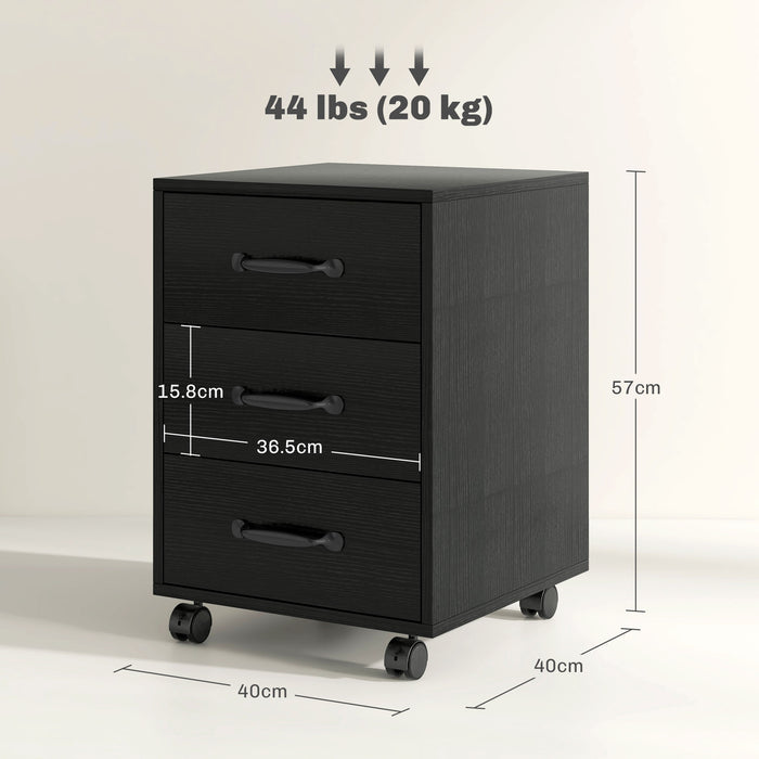 File Cabinet with 3 Drawers, Under Desk Mobile Filing Cabinet Black