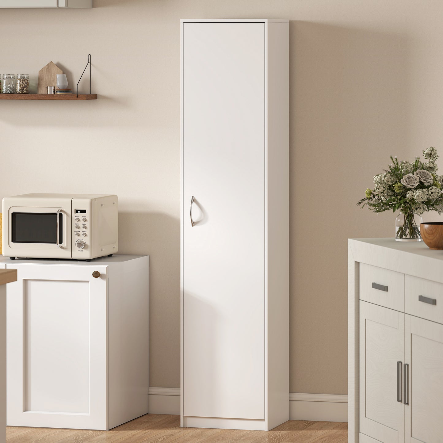 5-Tier Pantry Storage Cabinet with Adjustable Shelves for Dining Room