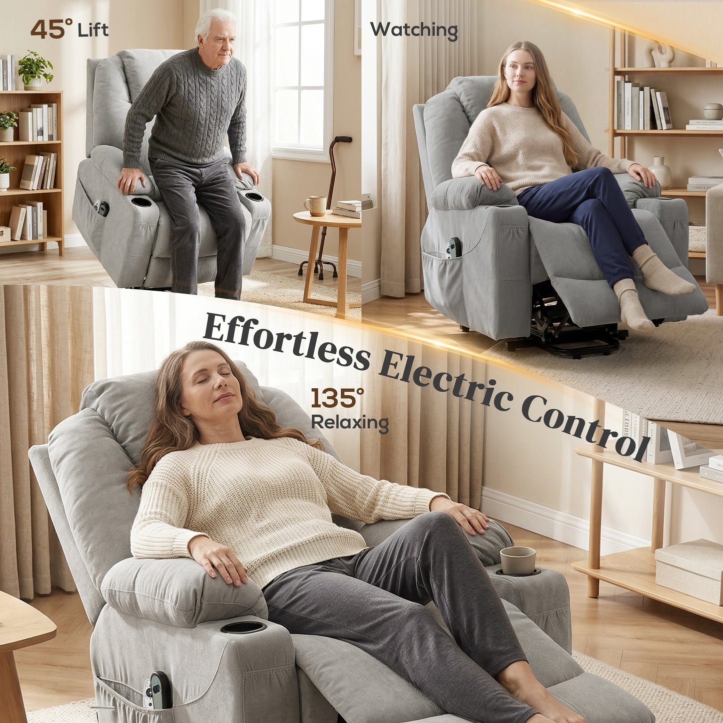 Power Lift Recliner Chair with Vibration Massage, Light Grey