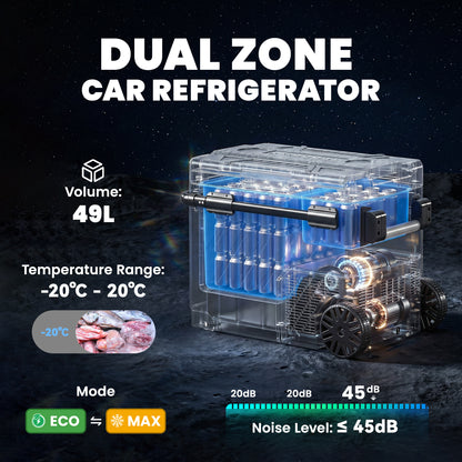 49L Compressor Car Fridge Freezer, Dual Zone with App Control