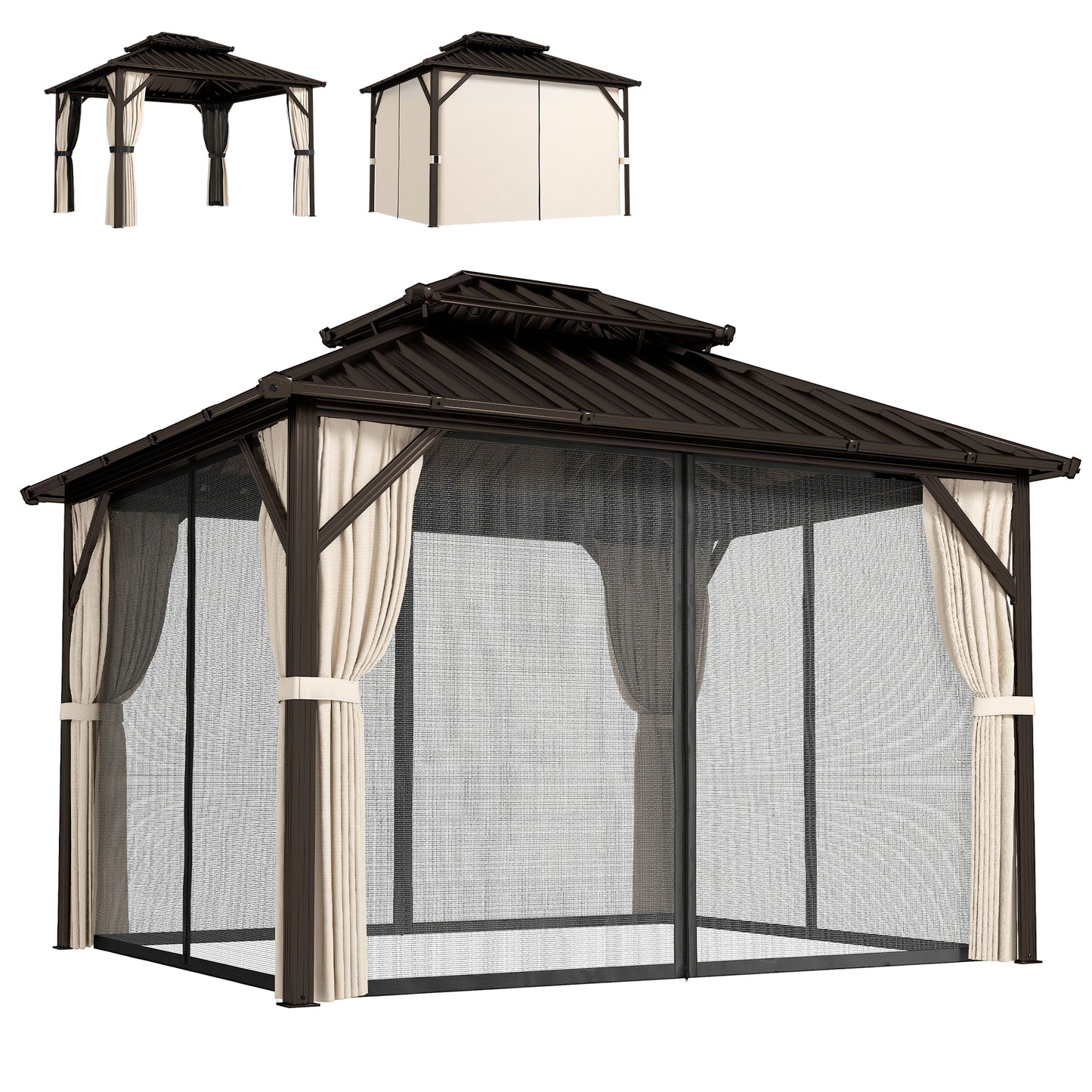 3 x 3.6 m Hardtop Gazebo Canopy with Aluminium Frame, Garden Gazebo