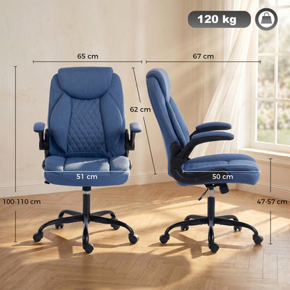 Linen-Look Computer Desk Chair with Thick Cushion, Blue