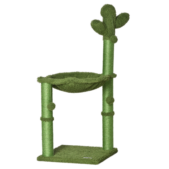 Cat Tower Kitten Activity Center Cactus Shape with Scratching Post Hammock Bed Dangling Ball Toy