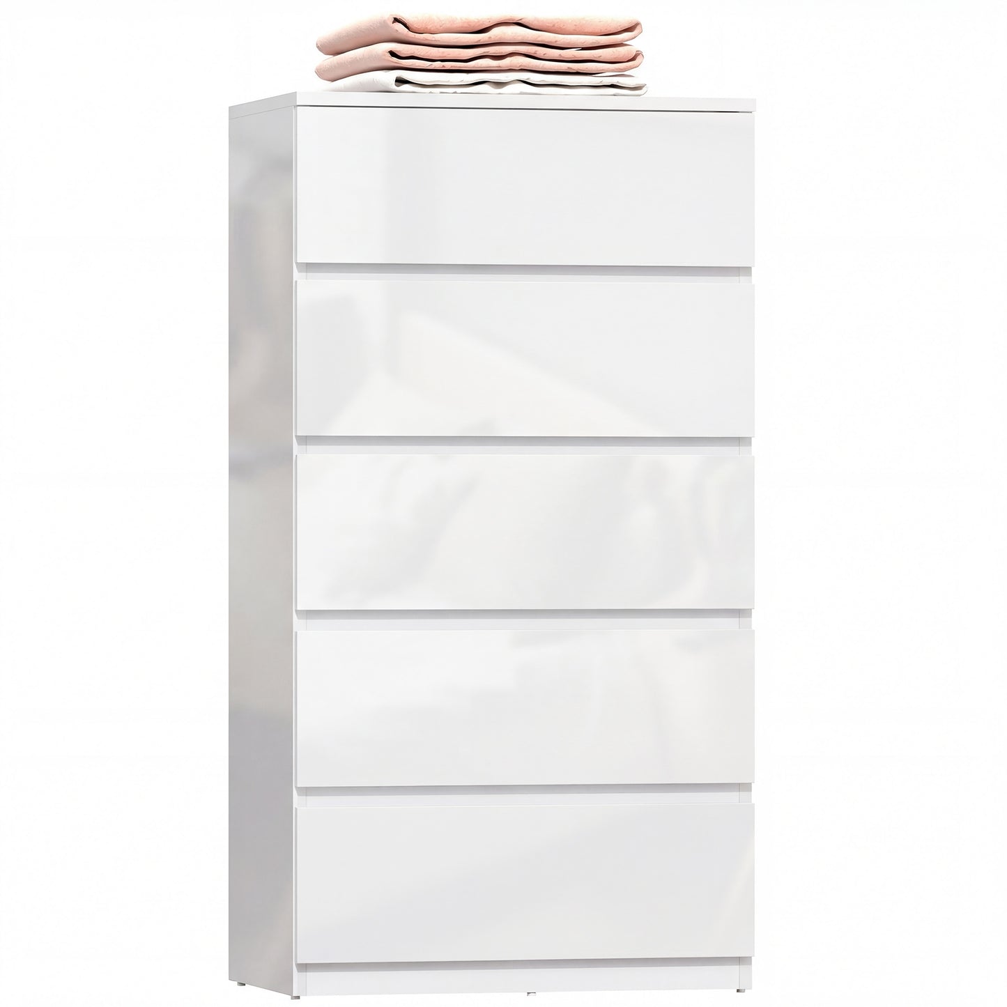 High Gloss Chest of Drawers, 5-Drawer Storage Cabinets, For Bedroom - White