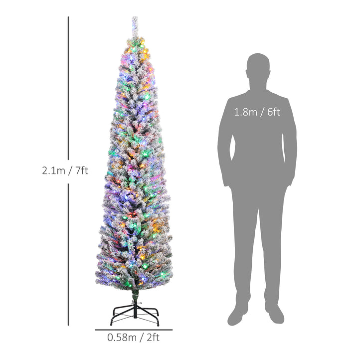 7ft Pre Lit Artificial Christmas Tree Holiday Décor with 250 Colourful LED Lights and 592 Snow Flocked Tips, Pine Cone, Berry, Ball Tree Decoration