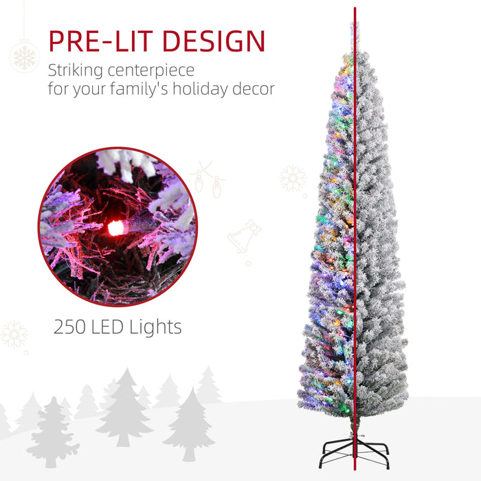 7ft Pre Lit Artificial Christmas Tree Holiday Décor with 250 Colourful LED Lights and 592 Snow Flocked Tips, Pine Cone, Berry, Ball Tree Decoration