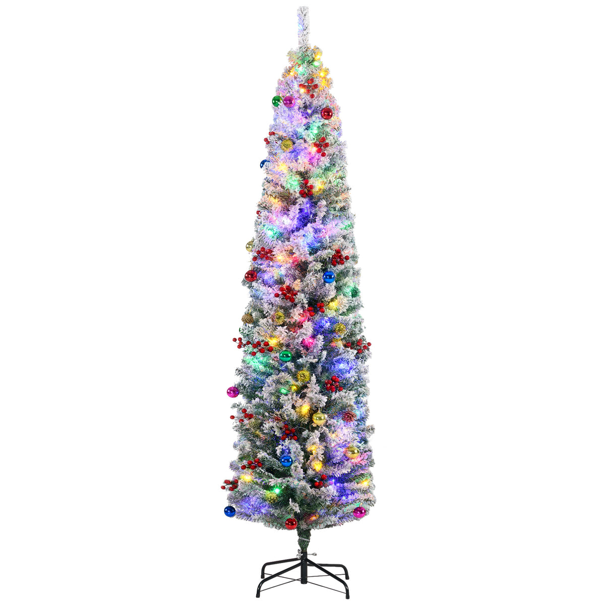 7' Artificial Christmas Tree with Flocked Tips, LED Lights, Decoration