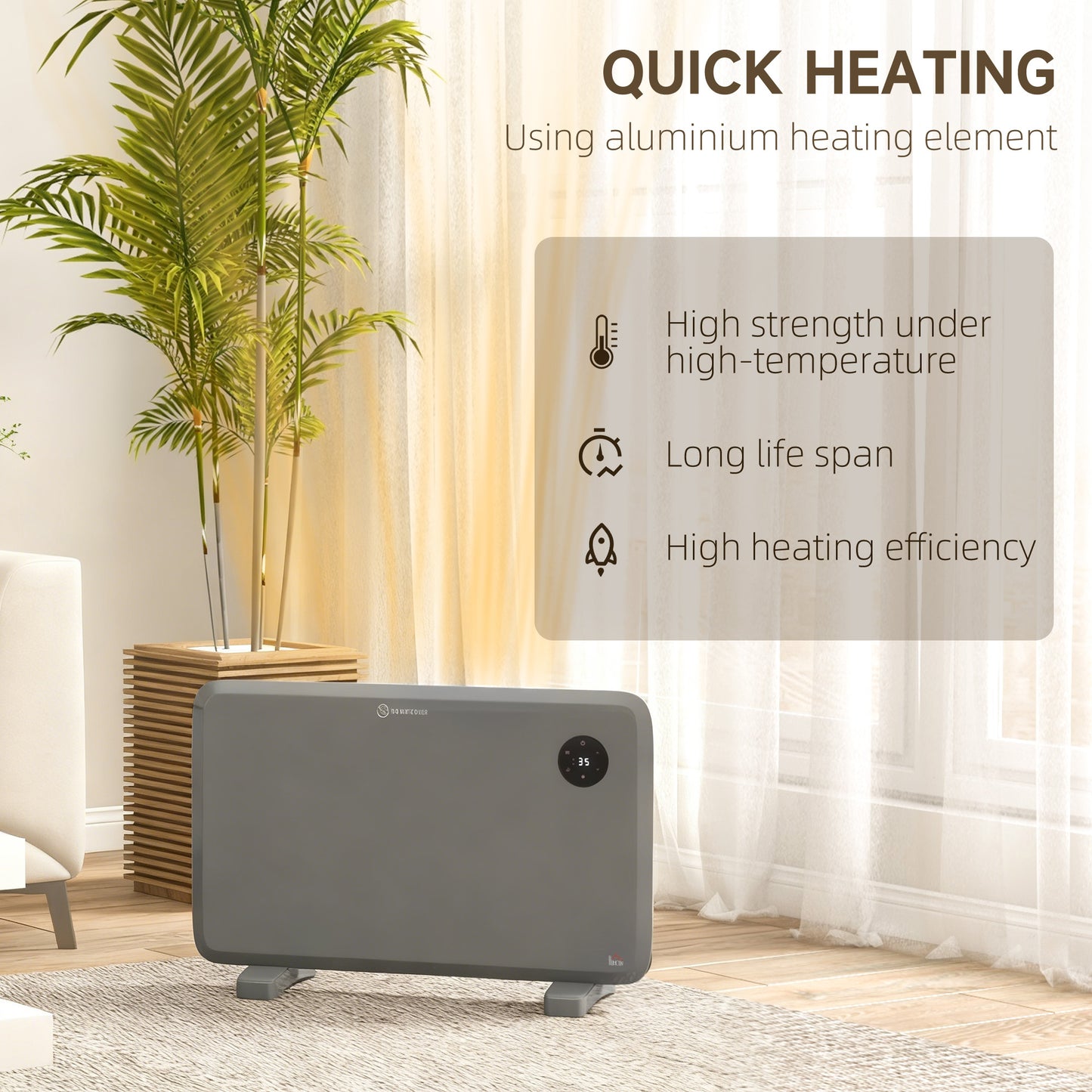 Electric Convector Heater, Quiet Space Heater w/ LED Display, Grey