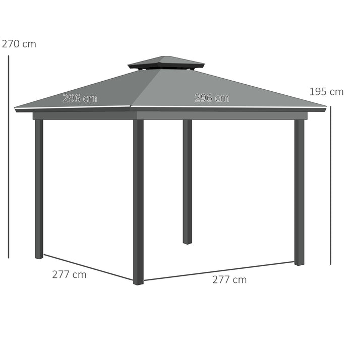 3 x 3(m) Patio Gazebo Canopy Garden Pavilion Tent Shelter Marquee with 2 Tier Roof, Netting and Curtains, Grey