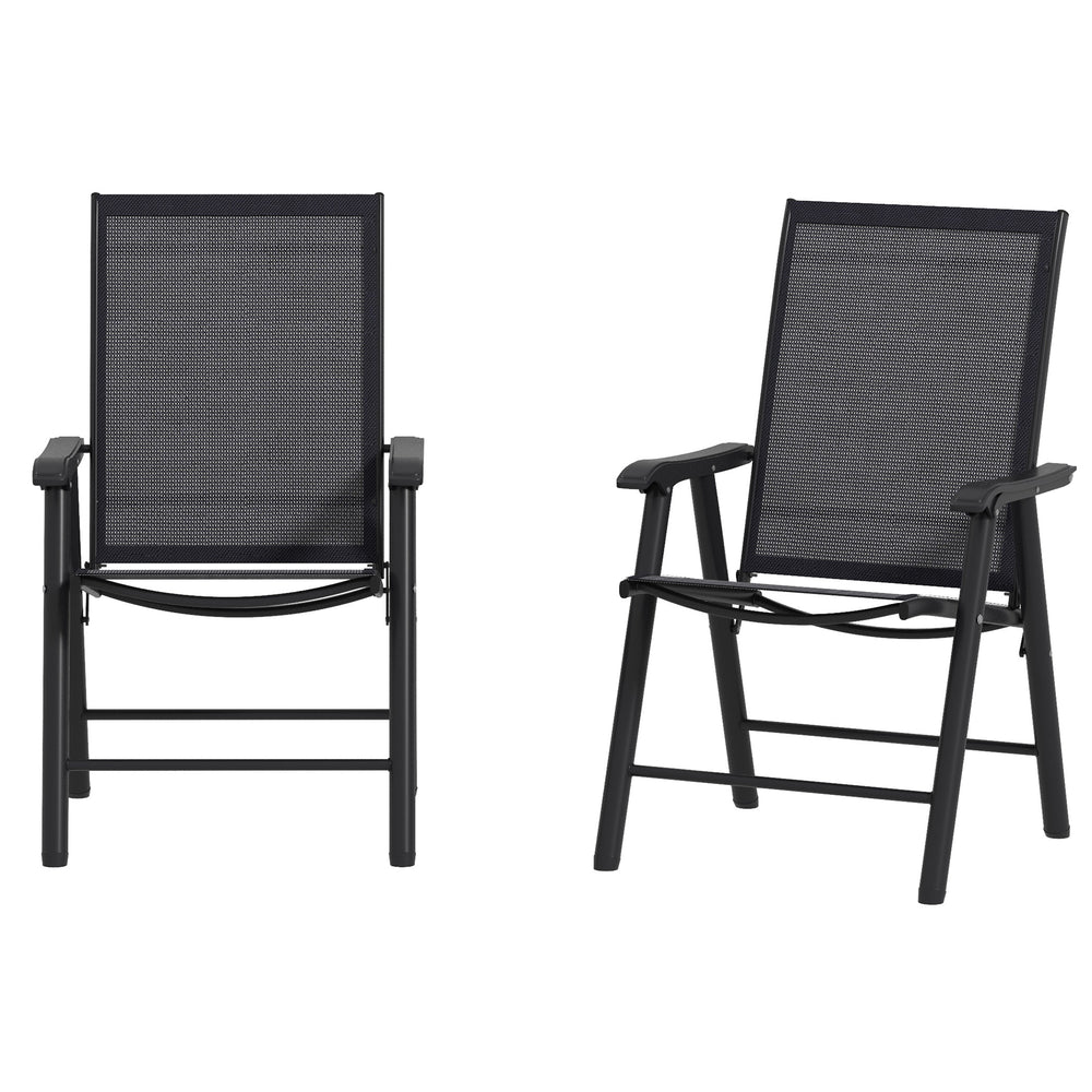 Set of 2 Foldable Metal Garden Chairs Outdoor Patio Park Dining Seat Yard Furniture Grey