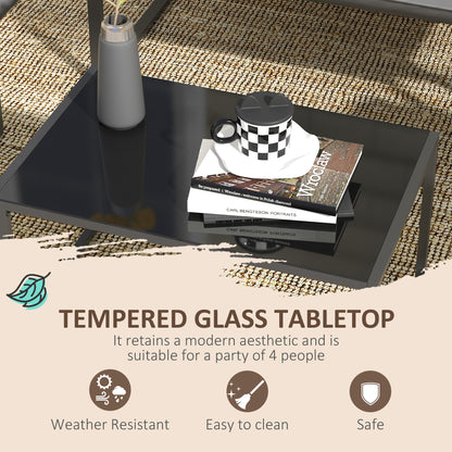 4 Piece Garden Sofa Set 2 Single Armchair, Loveseat and Coffee Table Set Steel Frame Patio Furniture with Thick Cushions, Grey