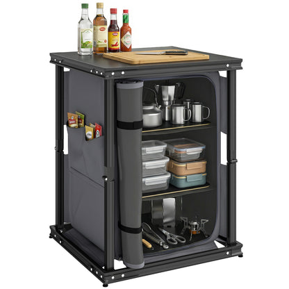 Camping Cupboards, Folding Camping Kitchen Table with 3-Tier