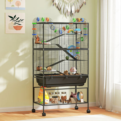 Hamster Cage, 5 Tier Gerbil Cage on Wheels with Storage Shelf
