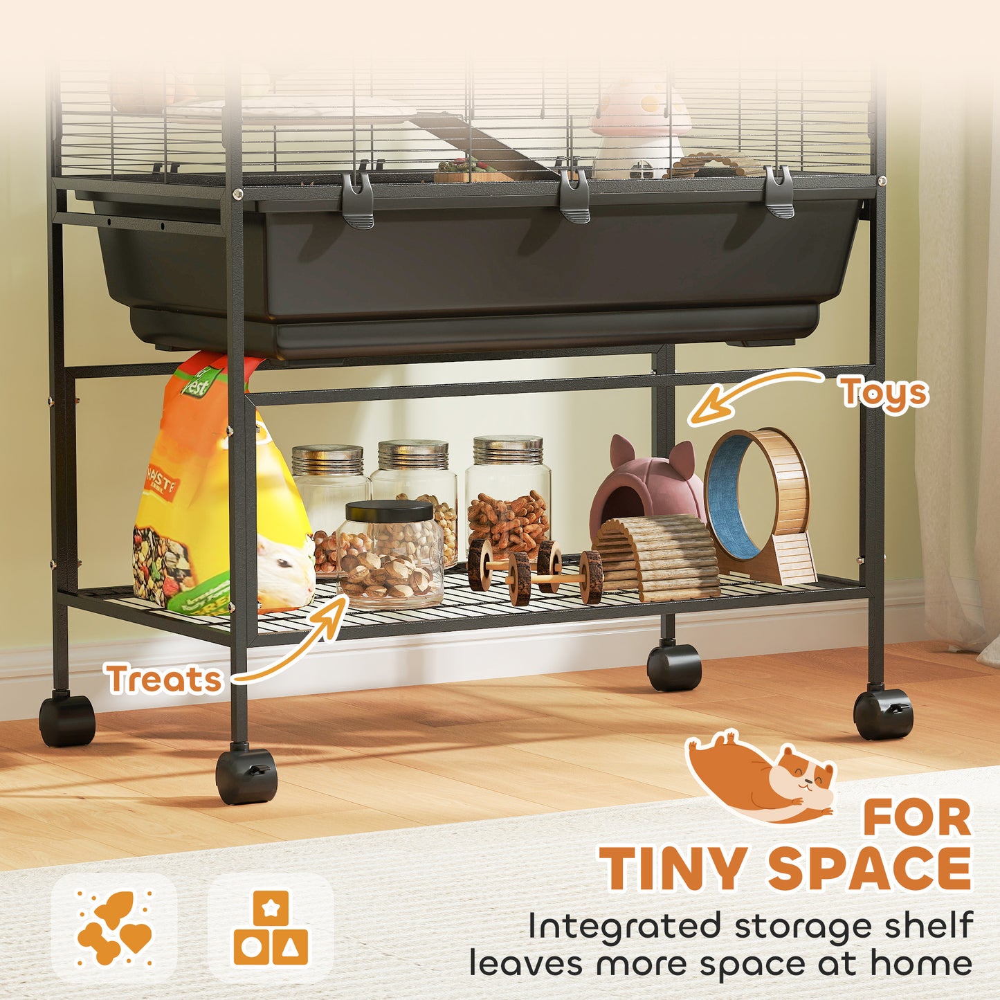 Hamster Cage, 5 Tier Gerbil Cage on Wheels with Storage Shelf
