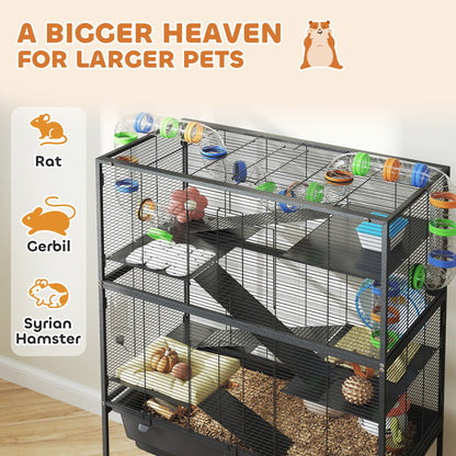 Hamster Cage, 5 Tier Gerbil Cage on Wheels with Storage Shelf