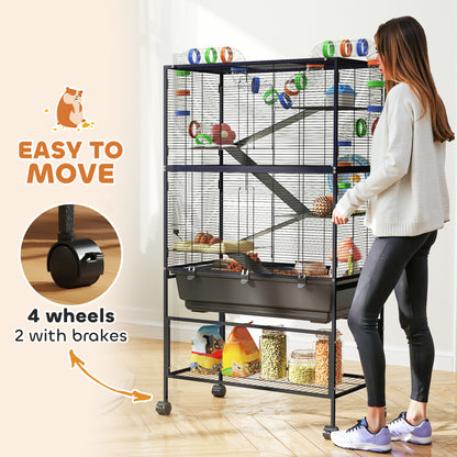 Hamster Cage, 5 Tier Gerbil Cage on Wheels with Storage Shelf