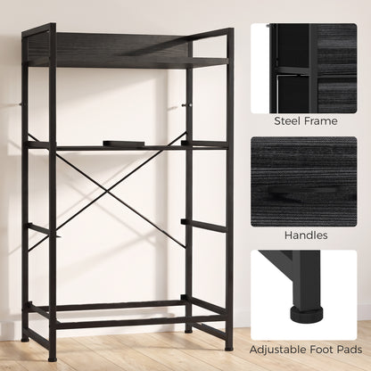 4-Drawer Fabric Chest with Top Shelf and Steel Frame - Black Wood Effect