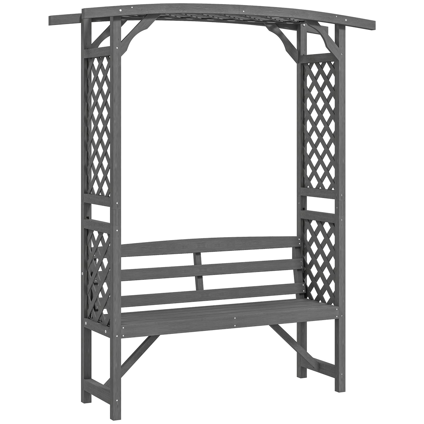 Arch Pergola Garden Bench, Wooden Garden Arbour with Seat, Grey