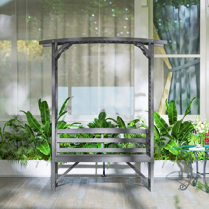 Arch Pergola Garden Bench, Wooden Garden Arbour with Seat, Grey