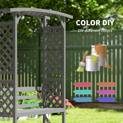 Arch Pergola Garden Bench, Wooden Garden Arbour with Seat, Grey