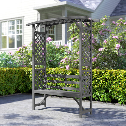 Arch Pergola Garden Bench, Wooden Garden Arbour with Seat, Grey