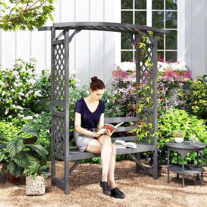 Arch Pergola Garden Bench, Wooden Garden Arbour with Seat, Grey