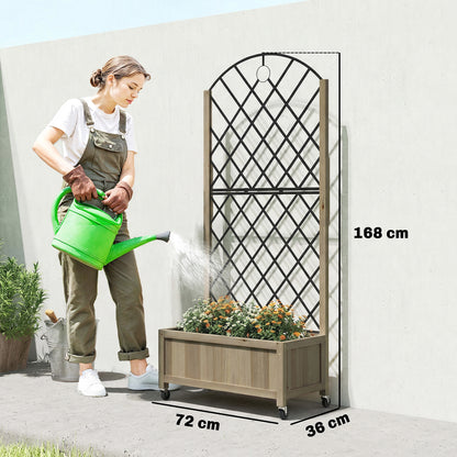 Garden Bed w/Metal Trellis, Wooden Elevated Planter Box Carbonised