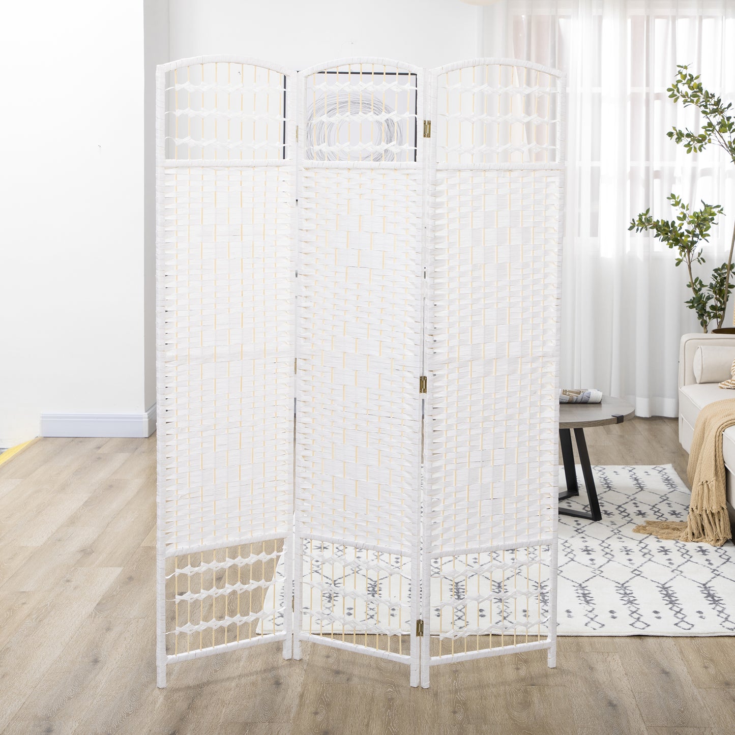 3 Panel Folding Room Divider, Privacy Screen, Freestanding Paravent Partition Separator for Living Room, Bedroom and Office, 120 x 170cm, White