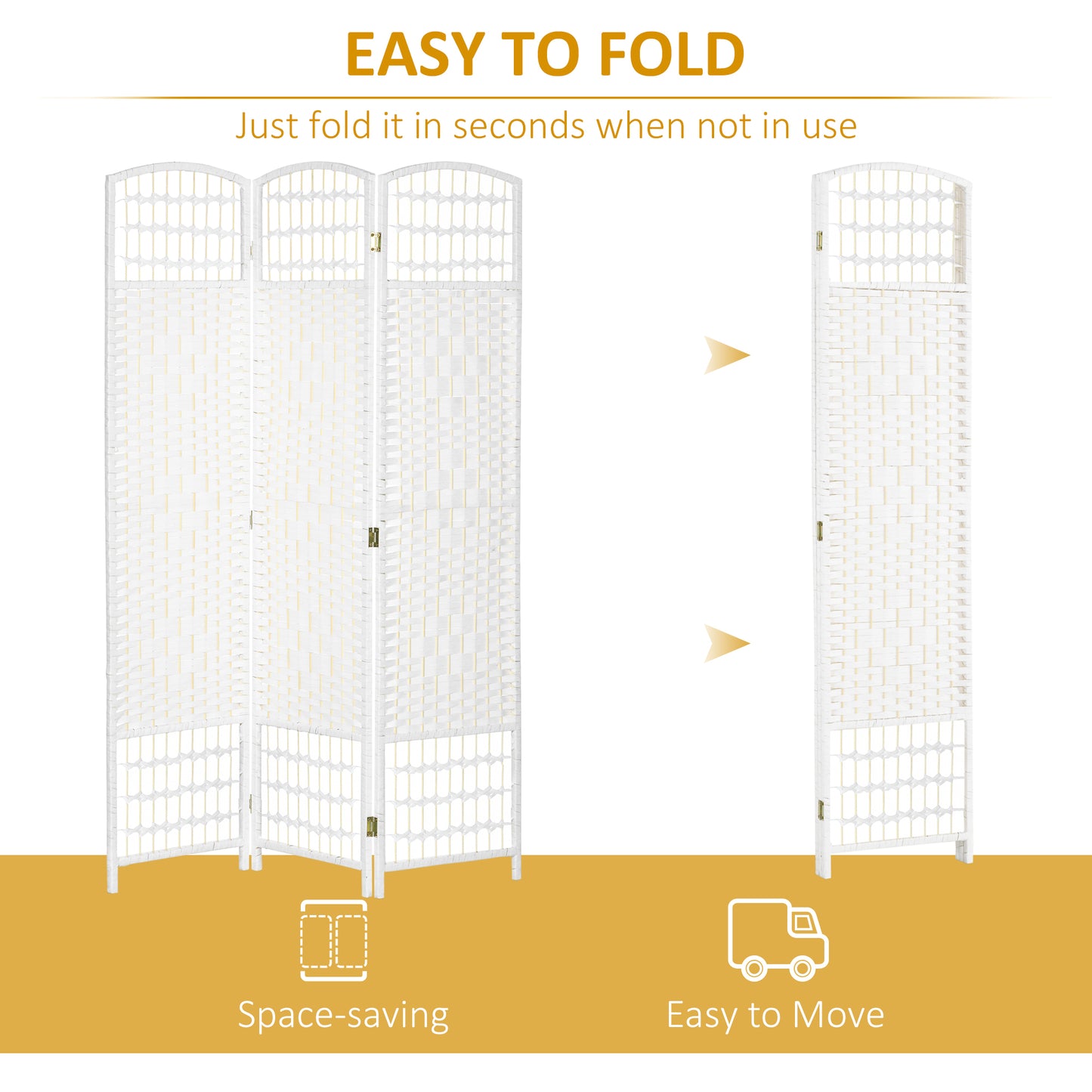 3 Panel Folding Room Divider, Privacy Screen, Freestanding Paravent Partition Separator for Living Room, Bedroom and Office, 120 x 170cm, White