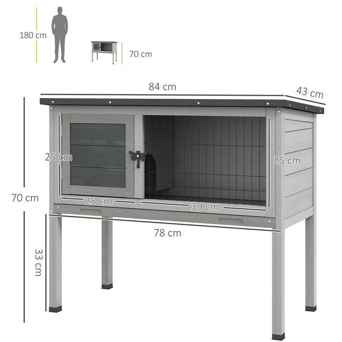 Wooden Rabbit Hutch Guinea Pig Hutch Bunny Cage Garden Built in Tray Openable Asphalt Roof Small Animal House 84 x 43 x 70 cm Grey