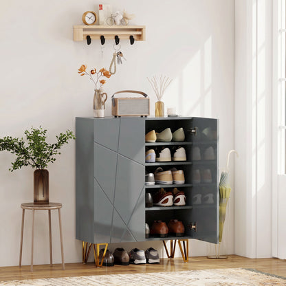 Shoe Storage Cabinet with Soft-Close Hinges and Adjust Shelves, Grey