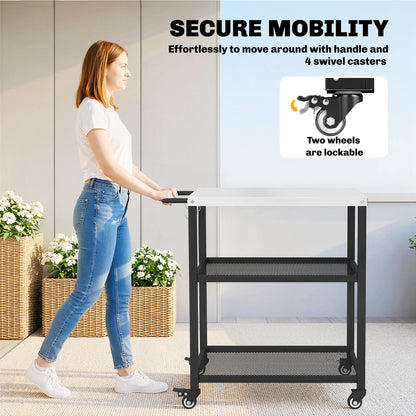 Outdoor Grill Cart, Pizza Oven Stand with Adjustable Shelf, Hooks
