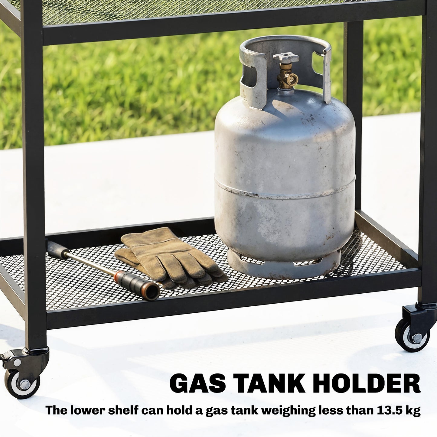 Outdoor Grill Cart, Pizza Oven Stand with Adjustable Shelf, Hooks