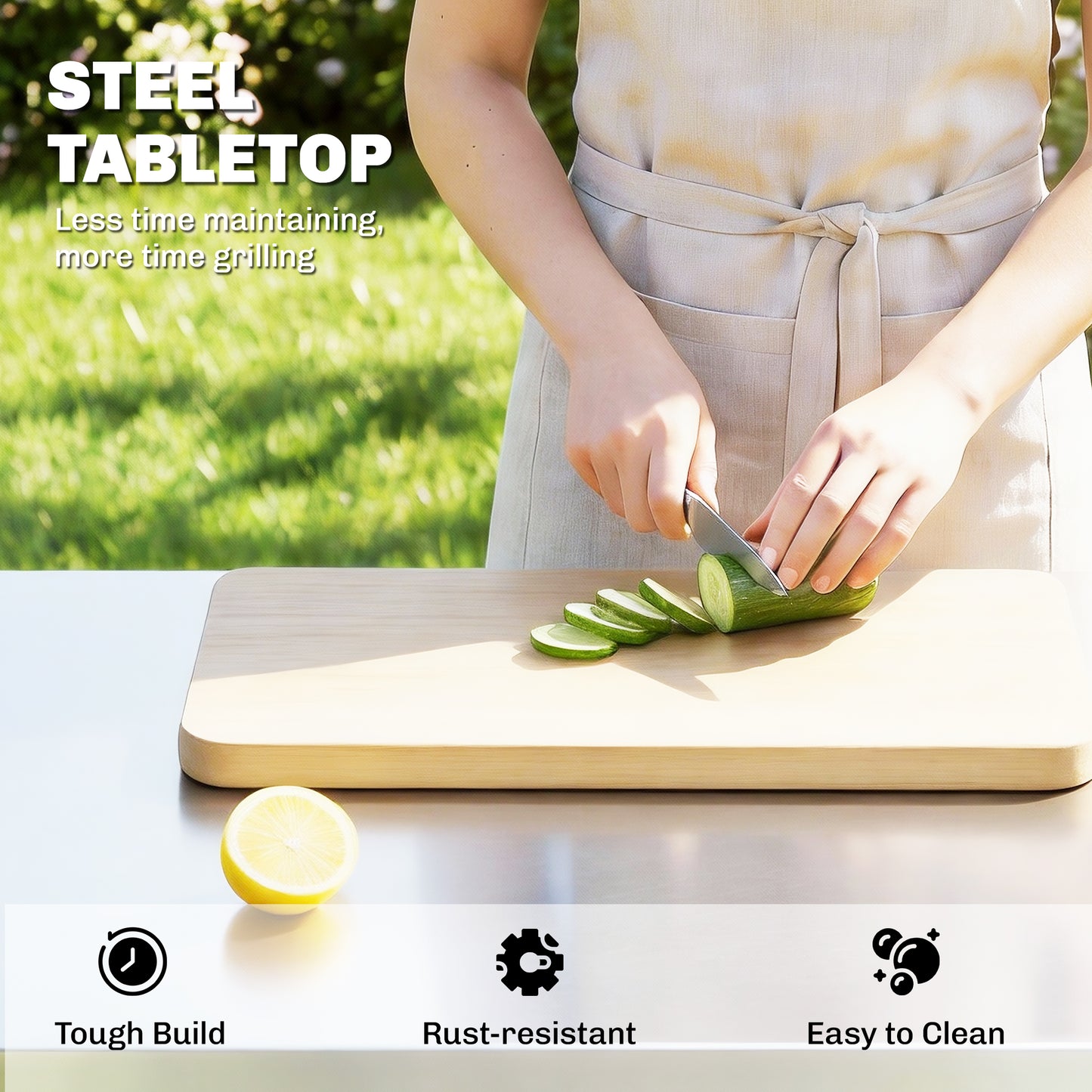 Outdoor Grill Cart, Pizza Oven Stand with Adjustable Shelf, Hooks