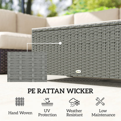 Garden Rattan Side Table, Wicker Coffee Desk, Glass Top, Light Grey