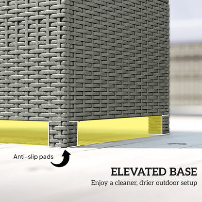 Garden Rattan Side Table, Wicker Coffee Desk, Glass Top, Light Grey