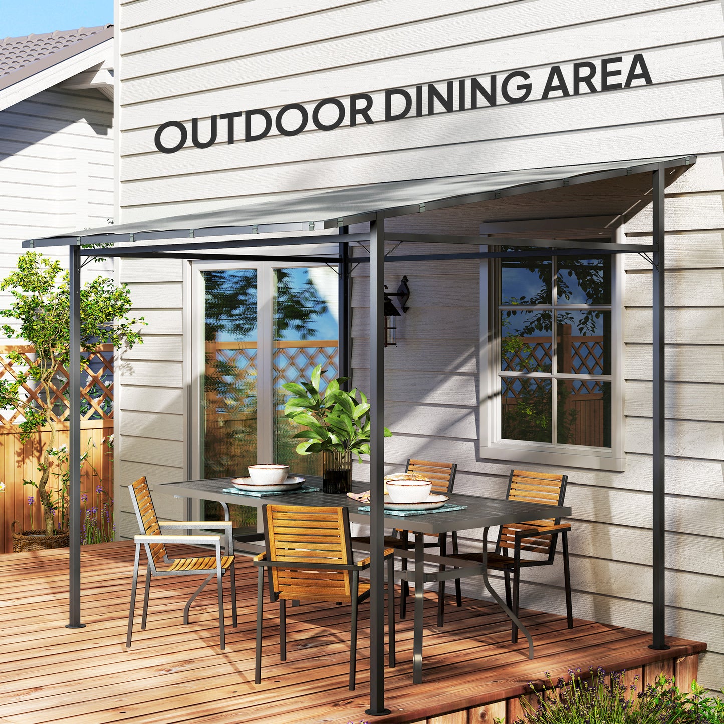 2.4 x 2.4 m Wall Mounted Pergola Gazebo, UPF30+, Light Grey