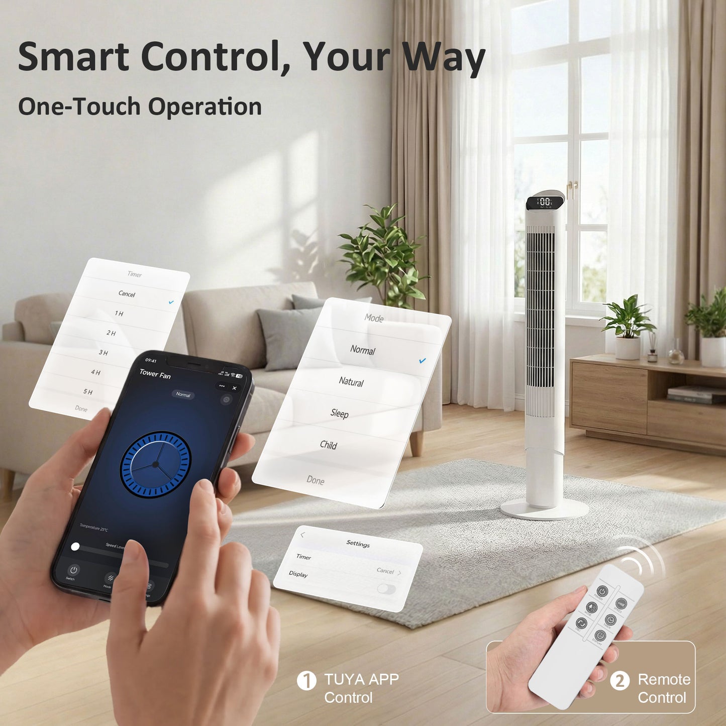 Tower Fan WiFi App Control 101.8 cm White