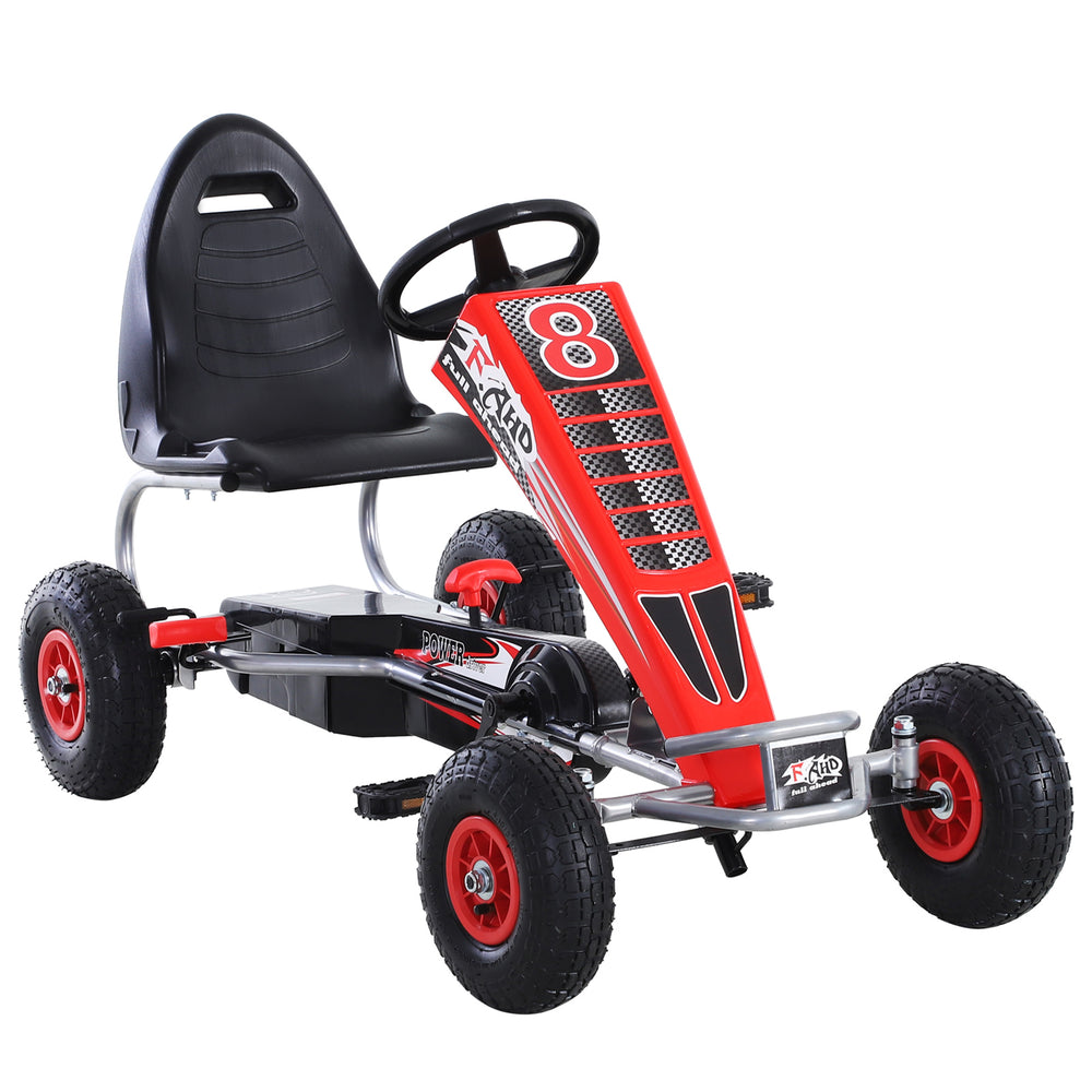 Pedal Go Kart Ride on Car Racing Style w/ Adjustable Seat Handbrake & Clutch in Red