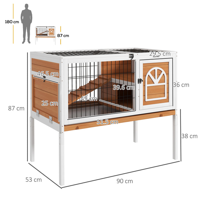 Wooden Rabbit Hutch, Guinea Pig Cage, with Removable Tray, Openable Roof