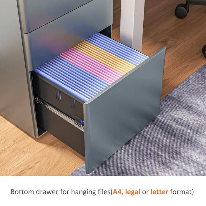 Lockable Cabinet, Rolling Filing Cabinet with 3 Drawers, Steel Office Drawer Unit for A4, Letter, Legal Sized Files