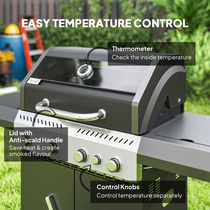 4+1 Burner Gas BBQ Grill with Clear View Lid, Thermometer, Black
