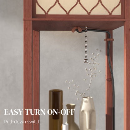 Modern Floor Lamp Light with 3 Shelves Fabric Lampshade Brown