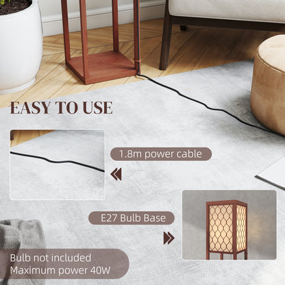 Modern Floor Lamp Light with 3 Shelves Fabric Lampshade Brown