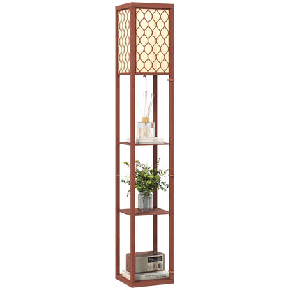 Modern Floor Lamp Light with 3 Shelves Fabric Lampshade Brown