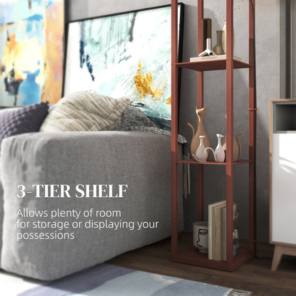 Modern Floor Lamp Light with 3 Shelves Fabric Lampshade Brown